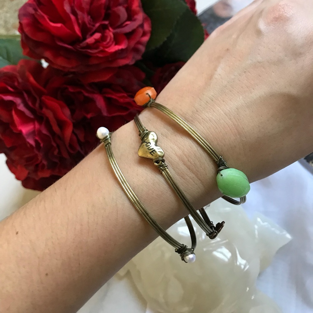 Vintage Like Metal Stone Hoop Bangles Bracelet Set